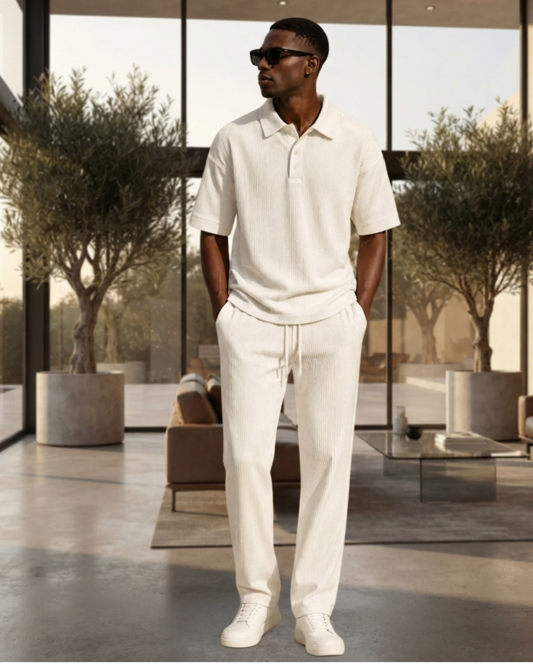 Ribbed Knit Polo Coord Set