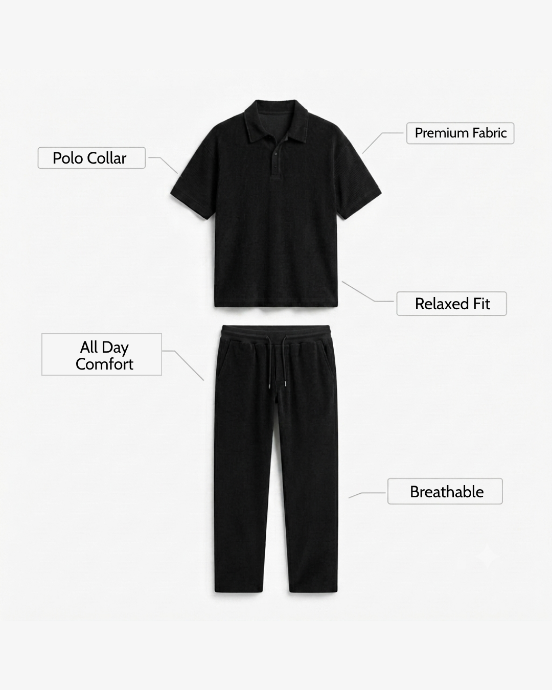 Ribbed Knit Polo Coord Set