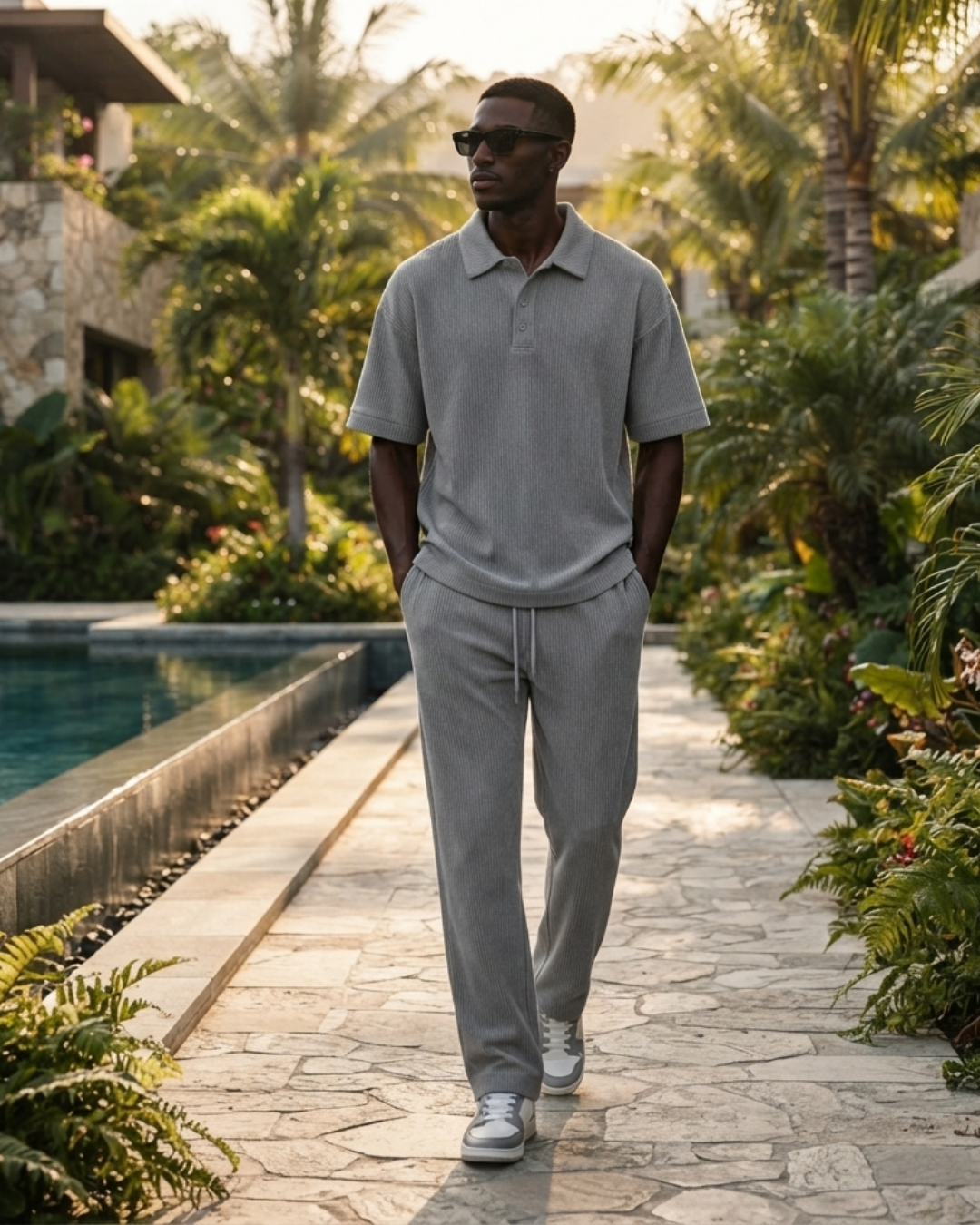 Ribbed Knit Polo Coord Set