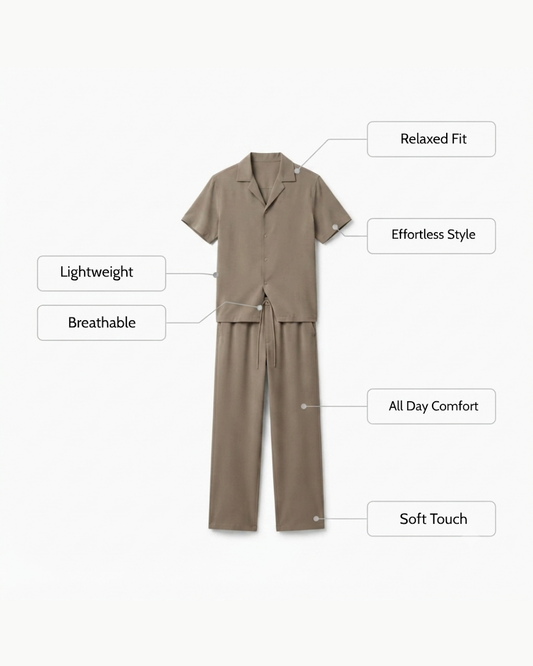 Camp Collar Shirt & Trouser Set - Premium Vacation Outfit & Sets & Suits