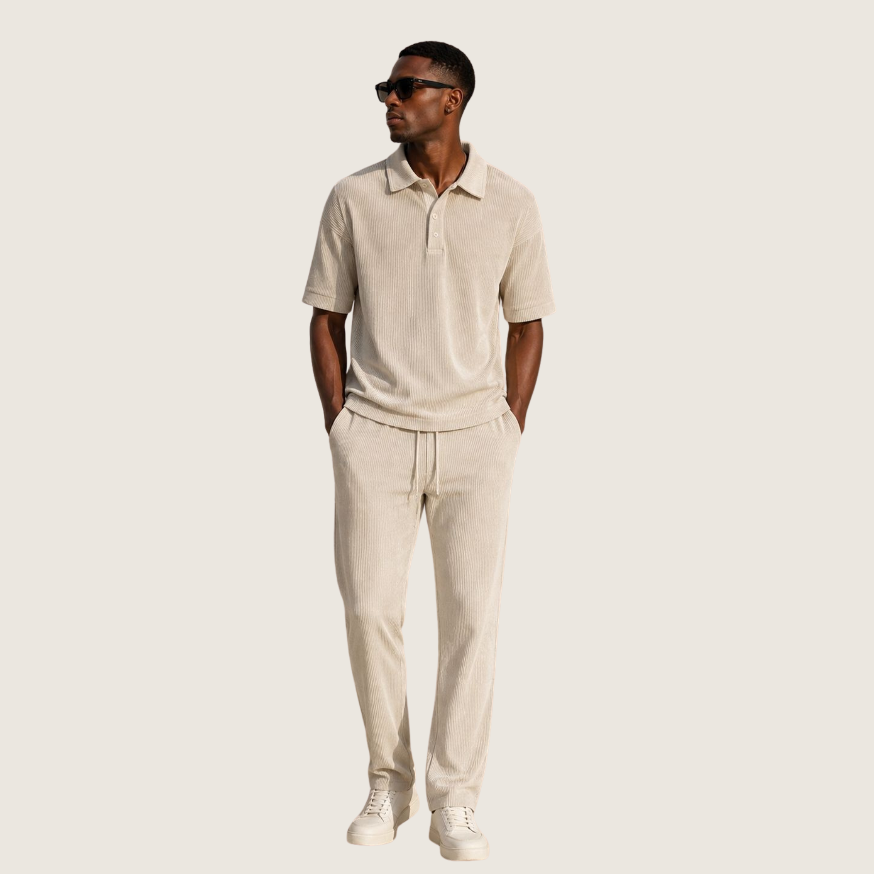 Ribbed Knit Polo Coord Set