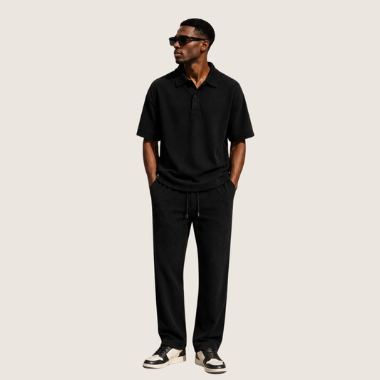 Ribbed Knit Polo Coord Set