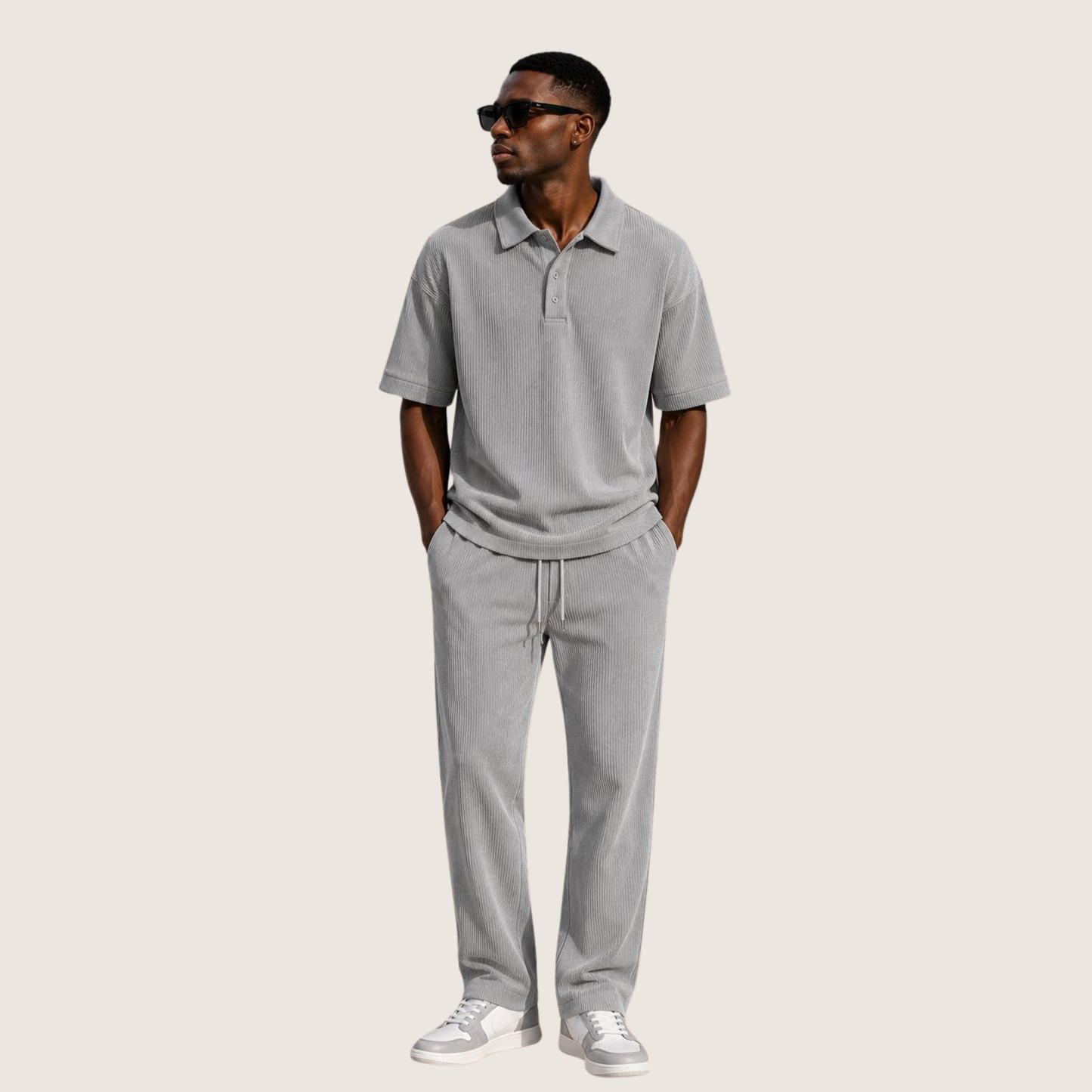 Ribbed Knit Polo Coord Set