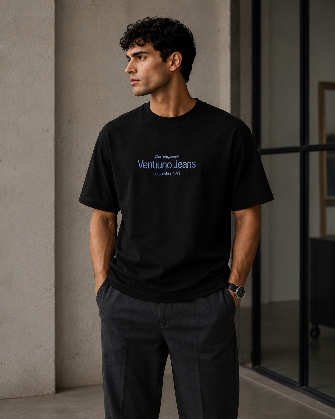 VENTIUNO JEANS Luxury Men’s Graphic Tee (Bold)– Drop Shoulder Relaxed Fit Cotton Crewneck