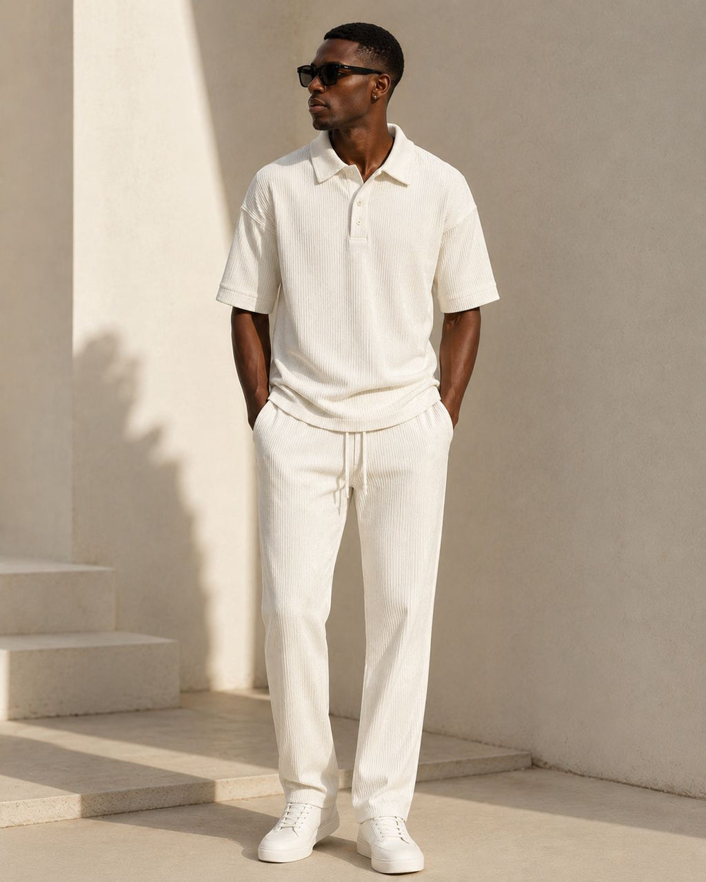 VENTIUNO Men’s Ribbed Knit Polo Coord Set
