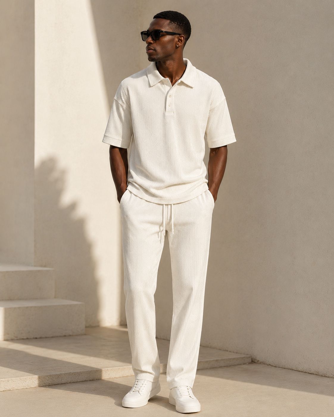 VENTIUNO Men’s Ribbed Knit Polo Coord Set