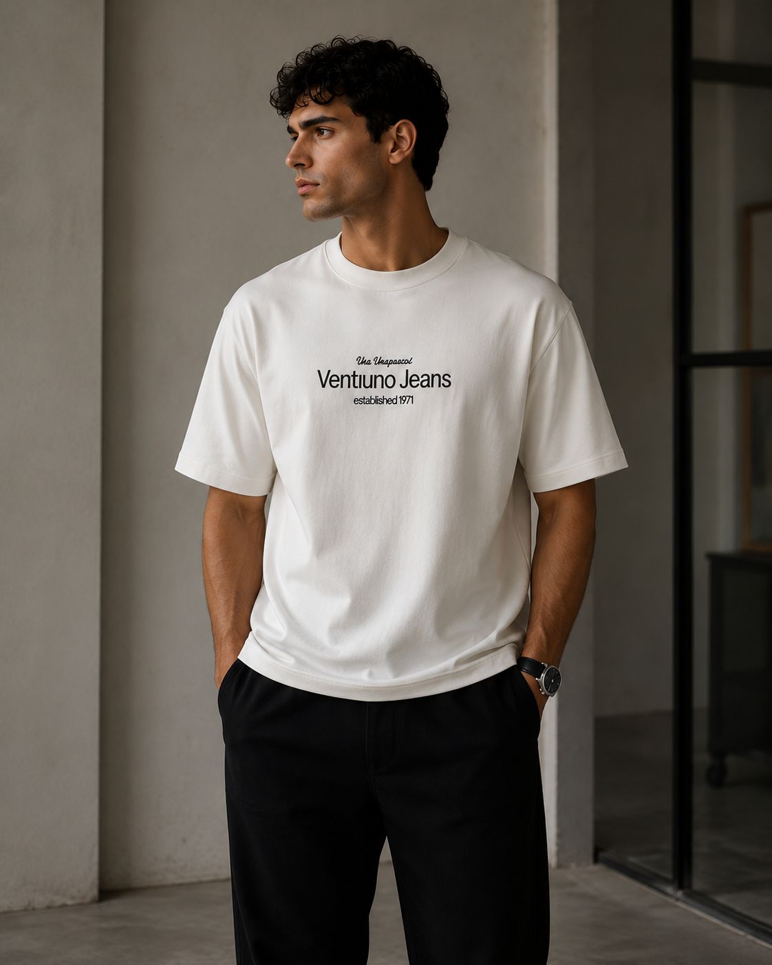 VENTIUNO JEANS Luxury Men’s Graphic Tee (Bold)– Drop Shoulder Relaxed Fit Cotton Crewneck