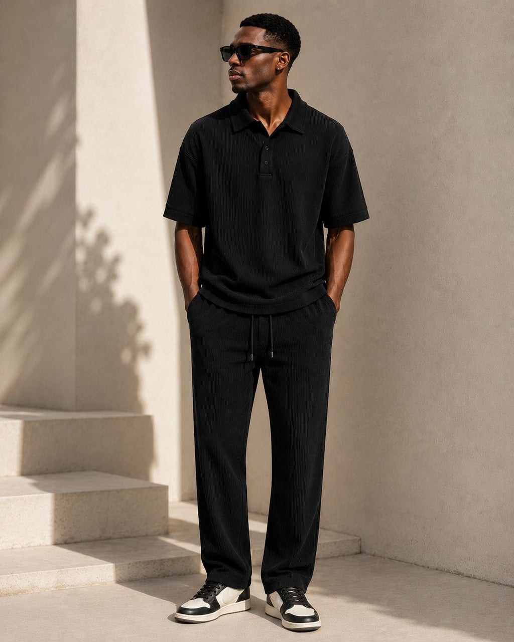 VENTIUNO Men’s Ribbed Knit Polo Coord Set