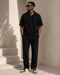 VENTIUNO Men’s Ribbed Knit Polo Coord Set