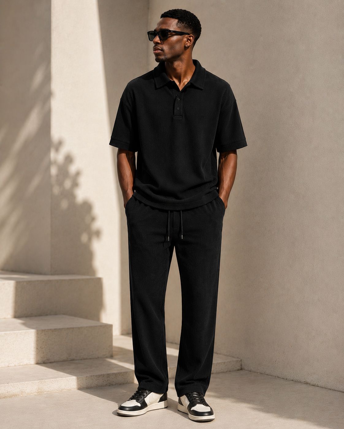 VENTIUNO Men’s Ribbed Knit Polo Coord Set
