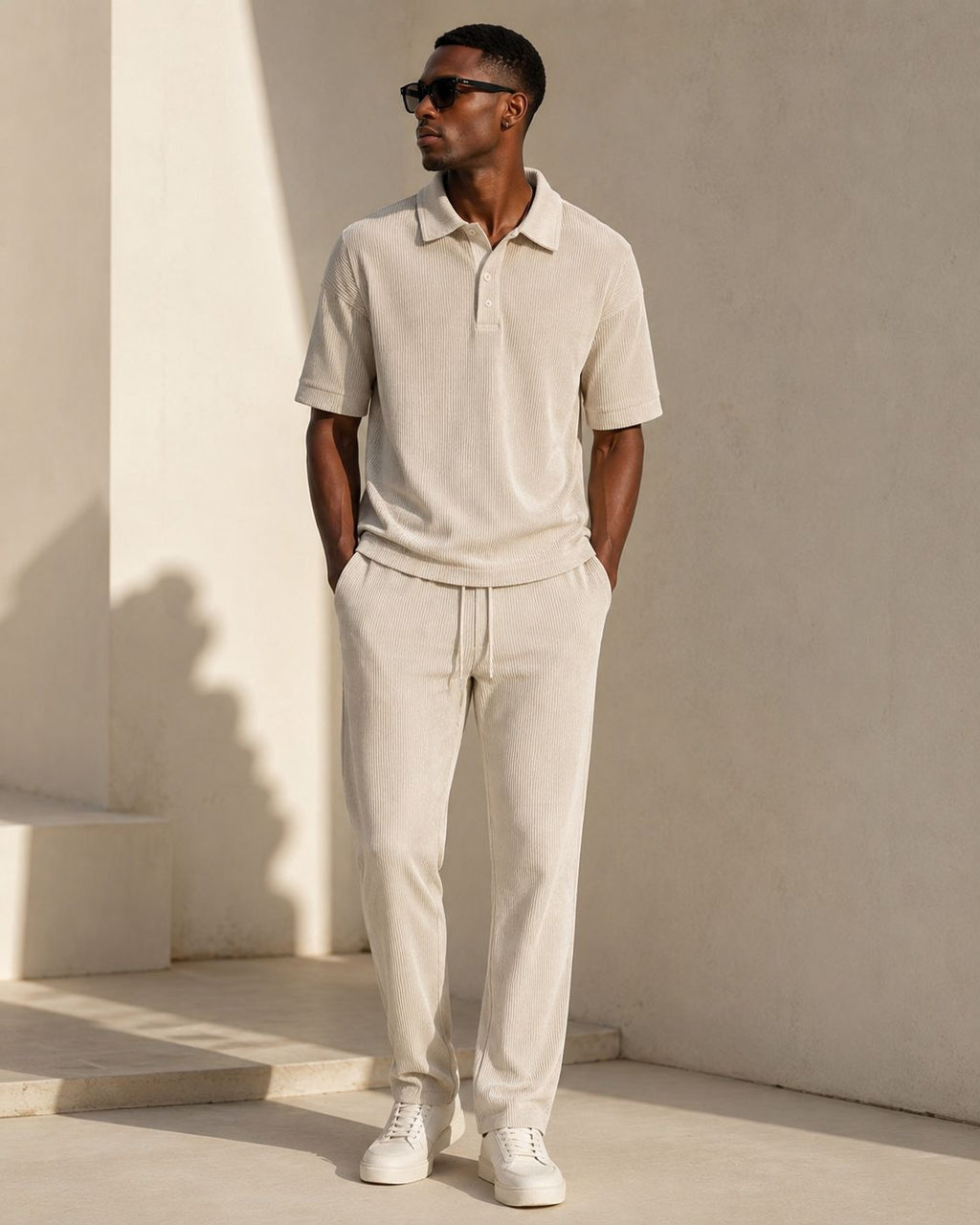 VENTIUNO Men’s Ribbed Knit Polo Coord Set