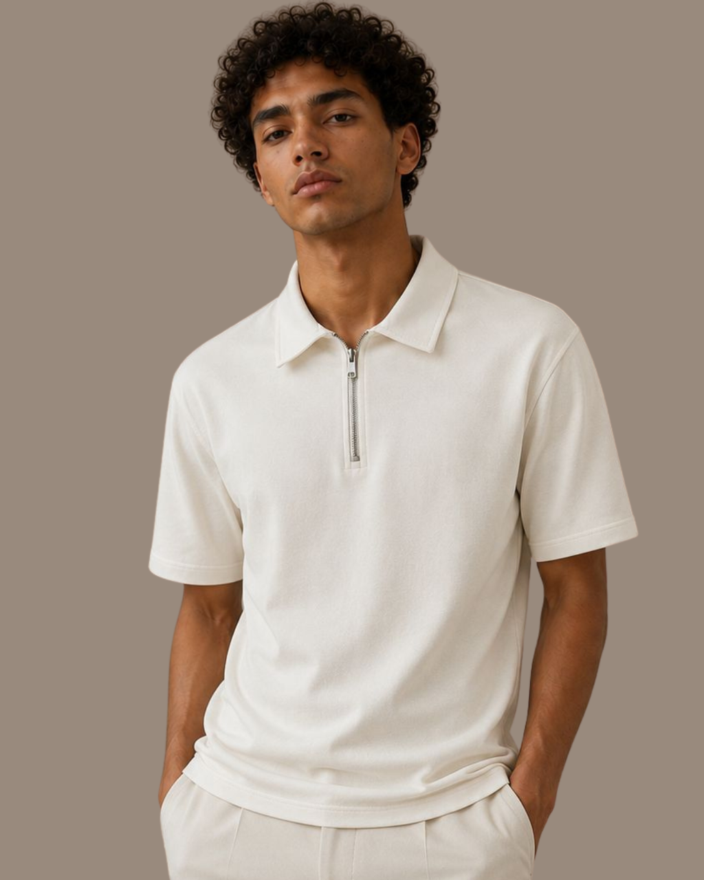 VENTIUNO Men’s  Quarter-Zip Polo Shirt - Smart Casual Polo with Zip Neck