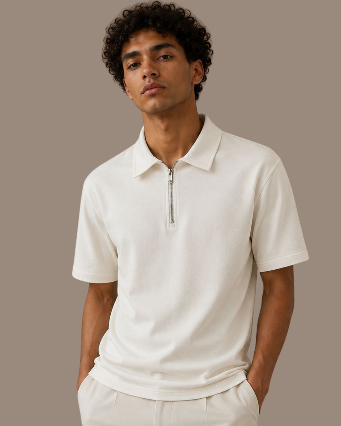 VENTIUNO Men’s  Quarter-Zip Polo Shirt - Smart Casual Polo with Zip Neck