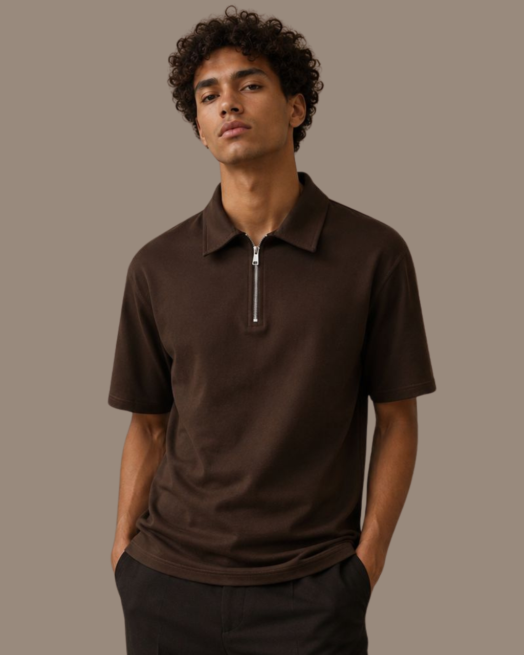 VENTIUNO Men’s  Quarter-Zip Polo Shirt - Smart Casual Polo with Zip Neck