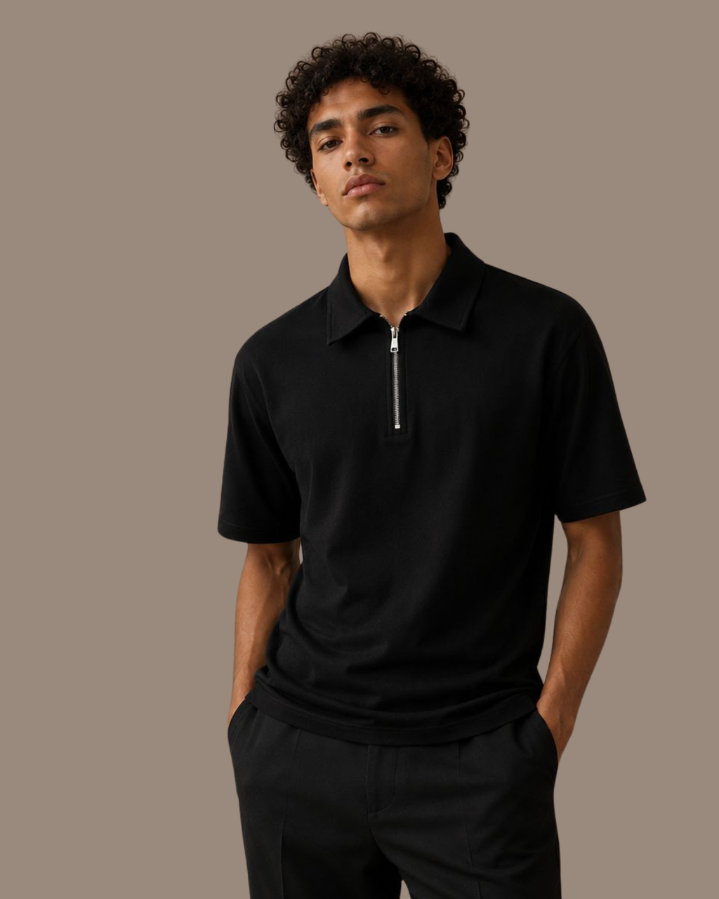 VENTIUNO Men’s  Quarter-Zip Polo Shirt - Smart Casual Polo with Zip Neck