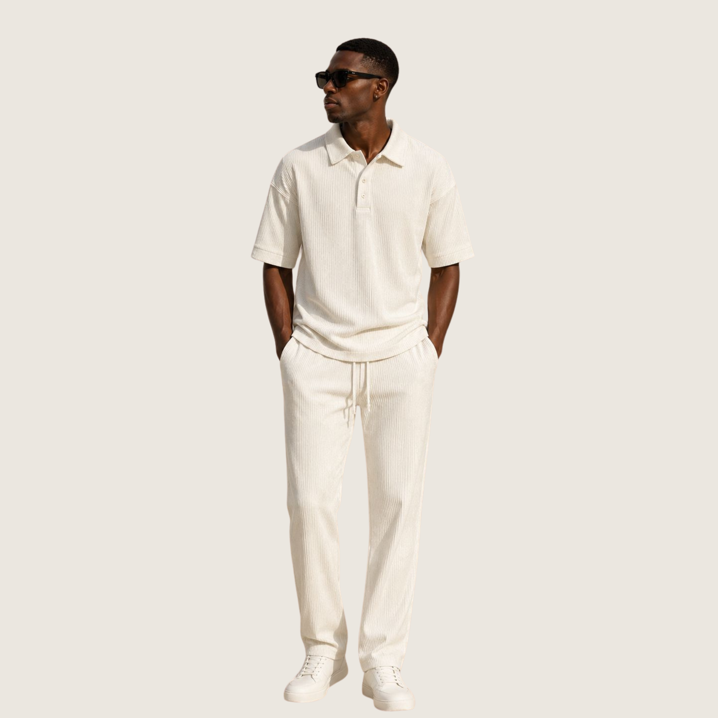 Ribbed Knit Polo Coord Set